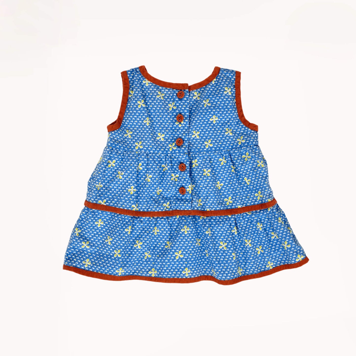 Blauw zomerkleedje met rode biesjes⎪62