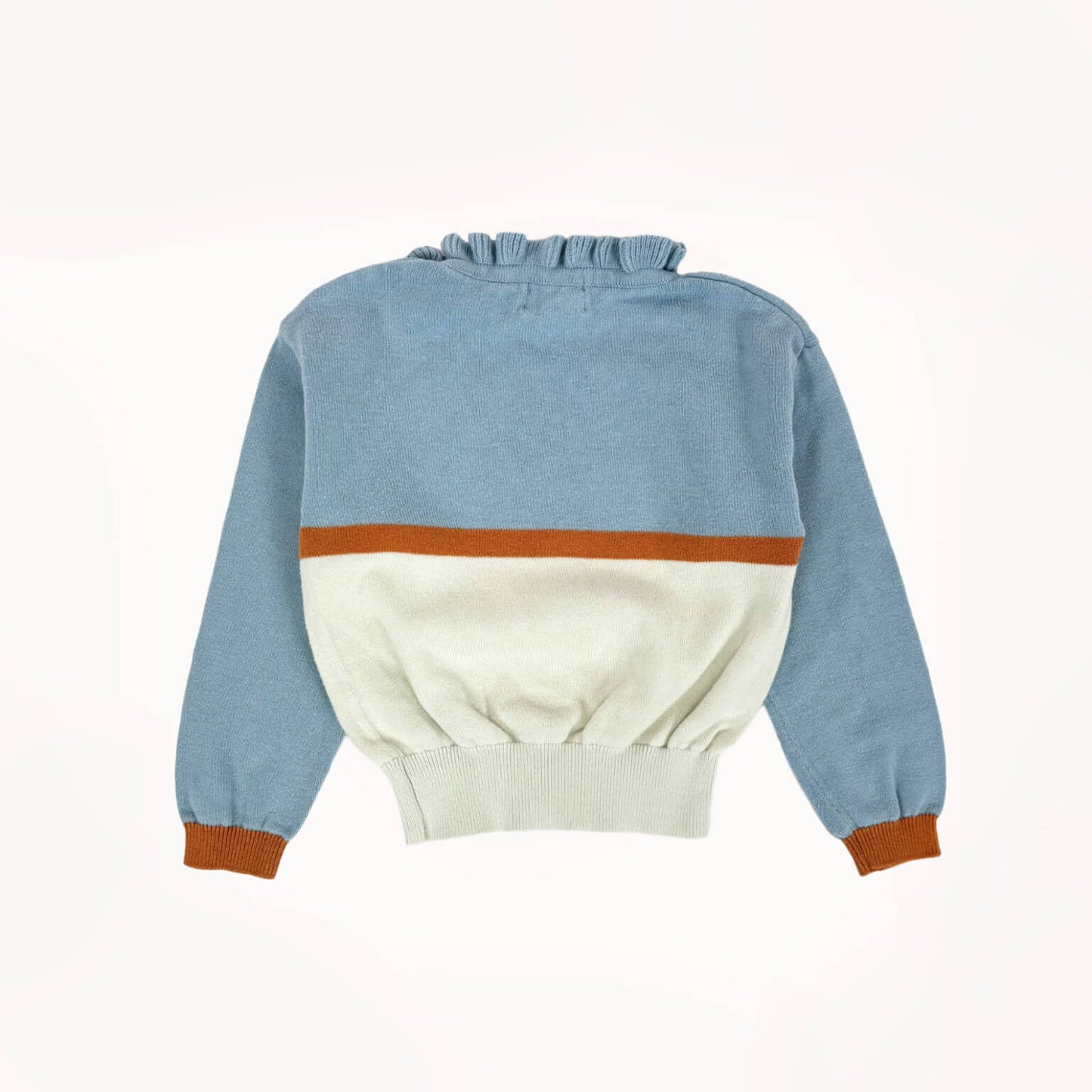 Gebreid truitje, blauw/ecru & oranje streep⎪98