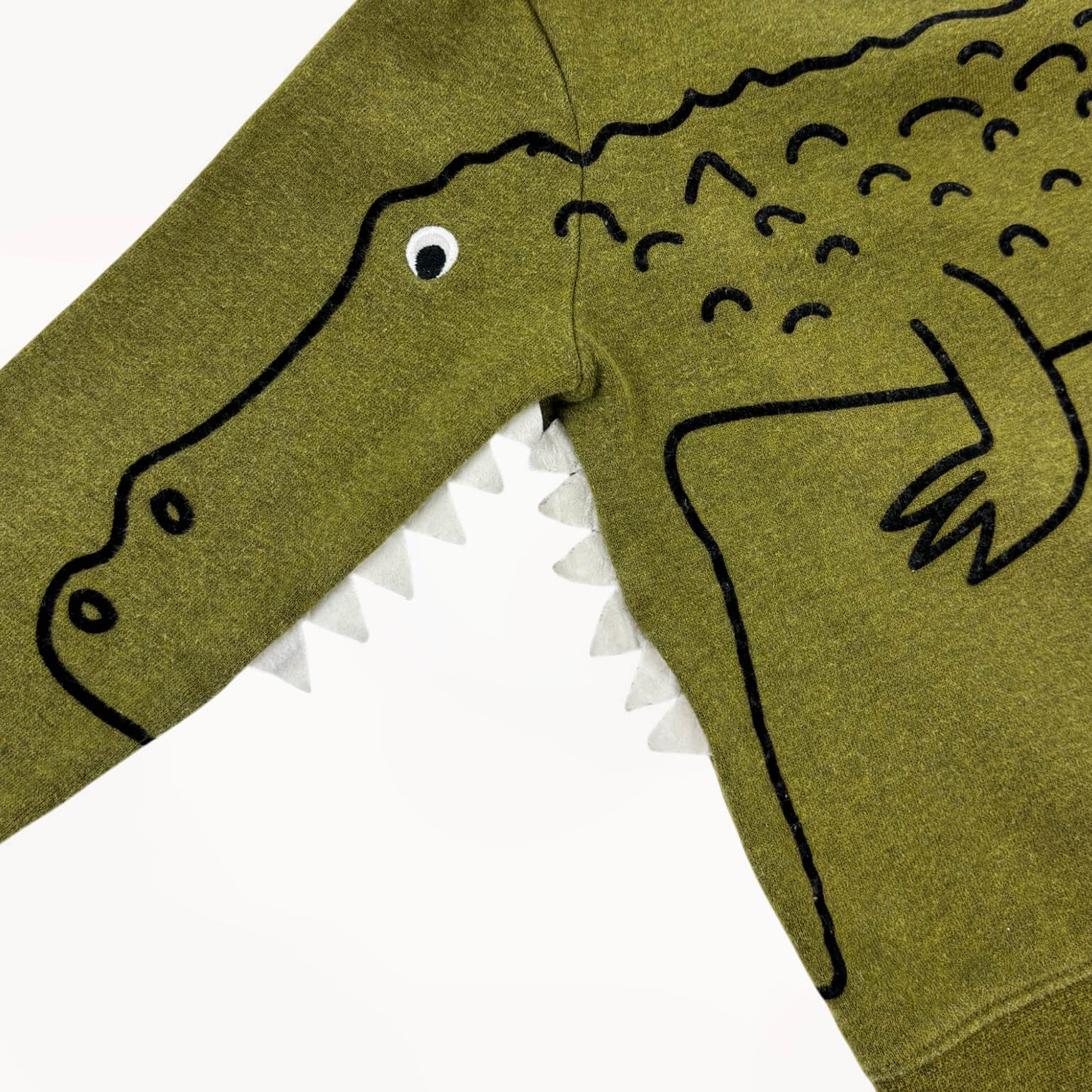 Kaki groene sweater, leuk krokodil design, crew neck, binnenin fleece⎪110