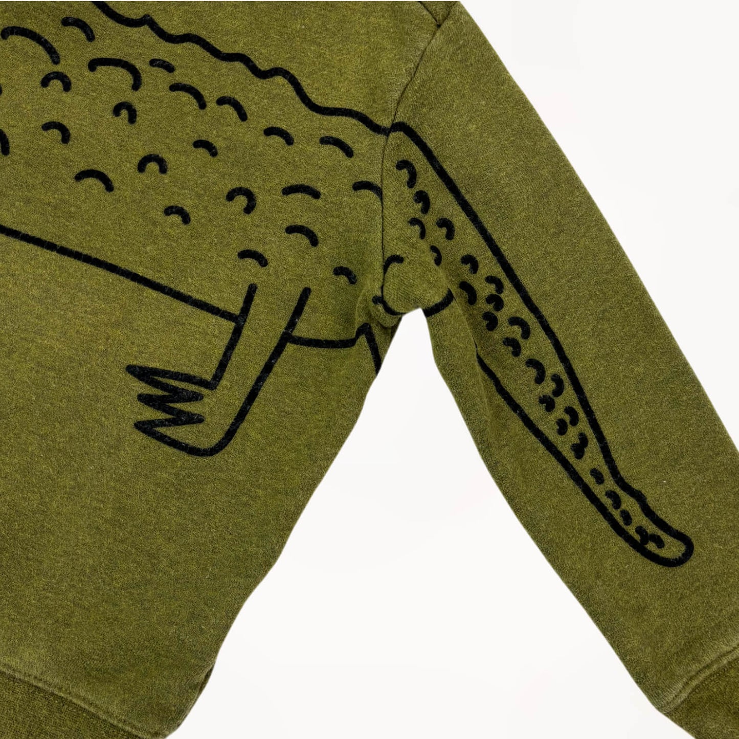 Kaki groene sweater, leuk krokodil design, crew neck, binnenin fleece⎪110