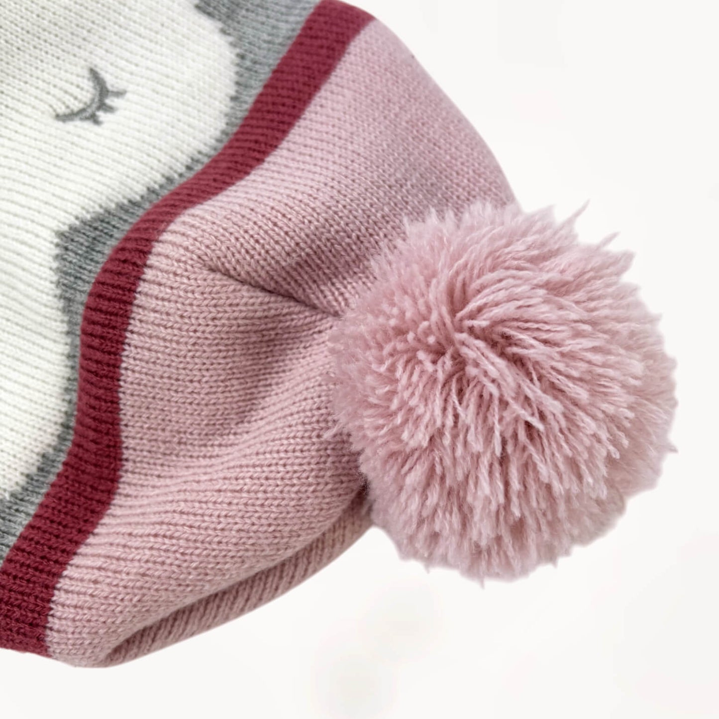Schattige muts met roze pompom, gevoerd met fleece, met langere oren & koordjes⎪80/86