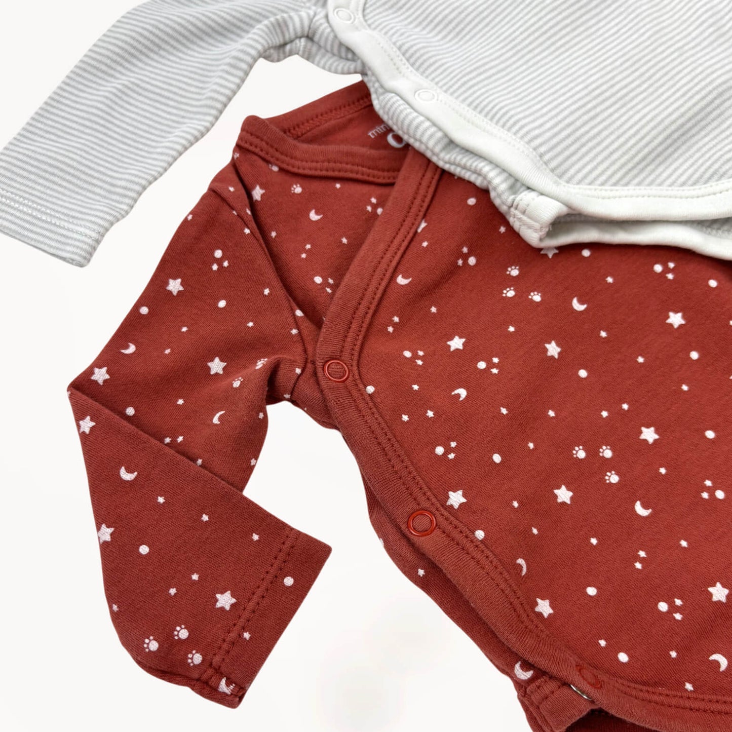 Set 2 overslag rompers winter rood & streepjes, lange mouwen, "mommy loves me"⎪56