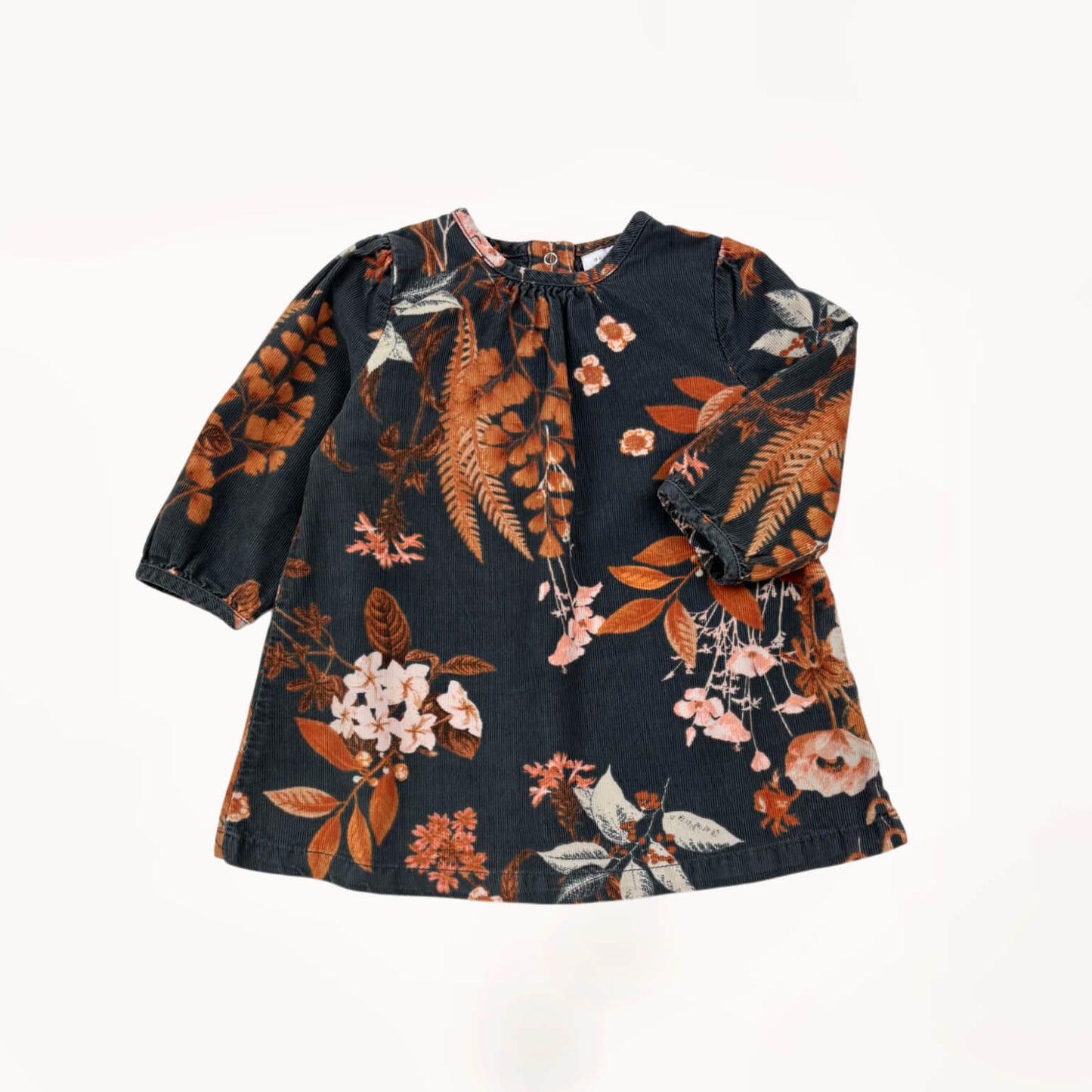 Grijs kleedje, lange mouwen met vintage bloemenmotief⎪68