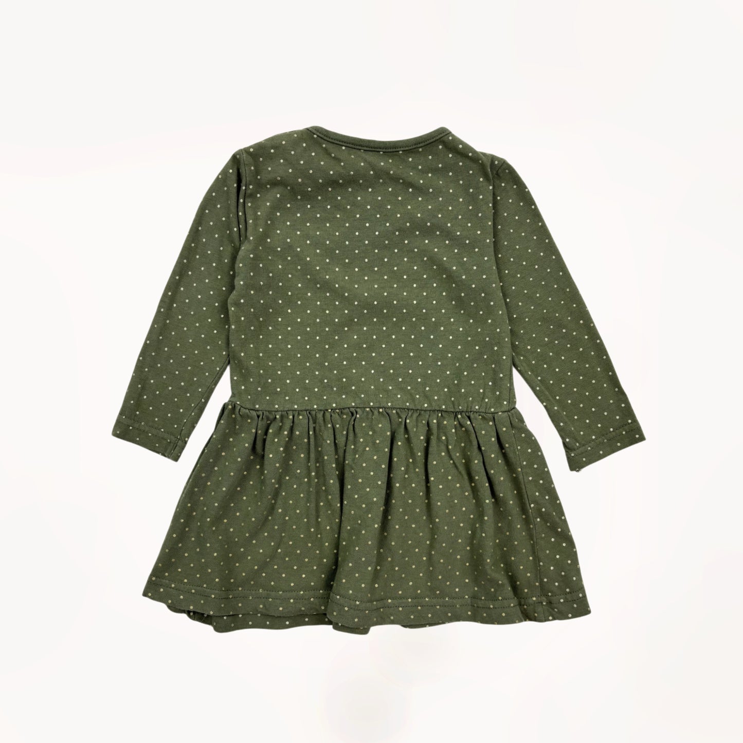 kaki groen kleedje met gouden bolletjes⎪80