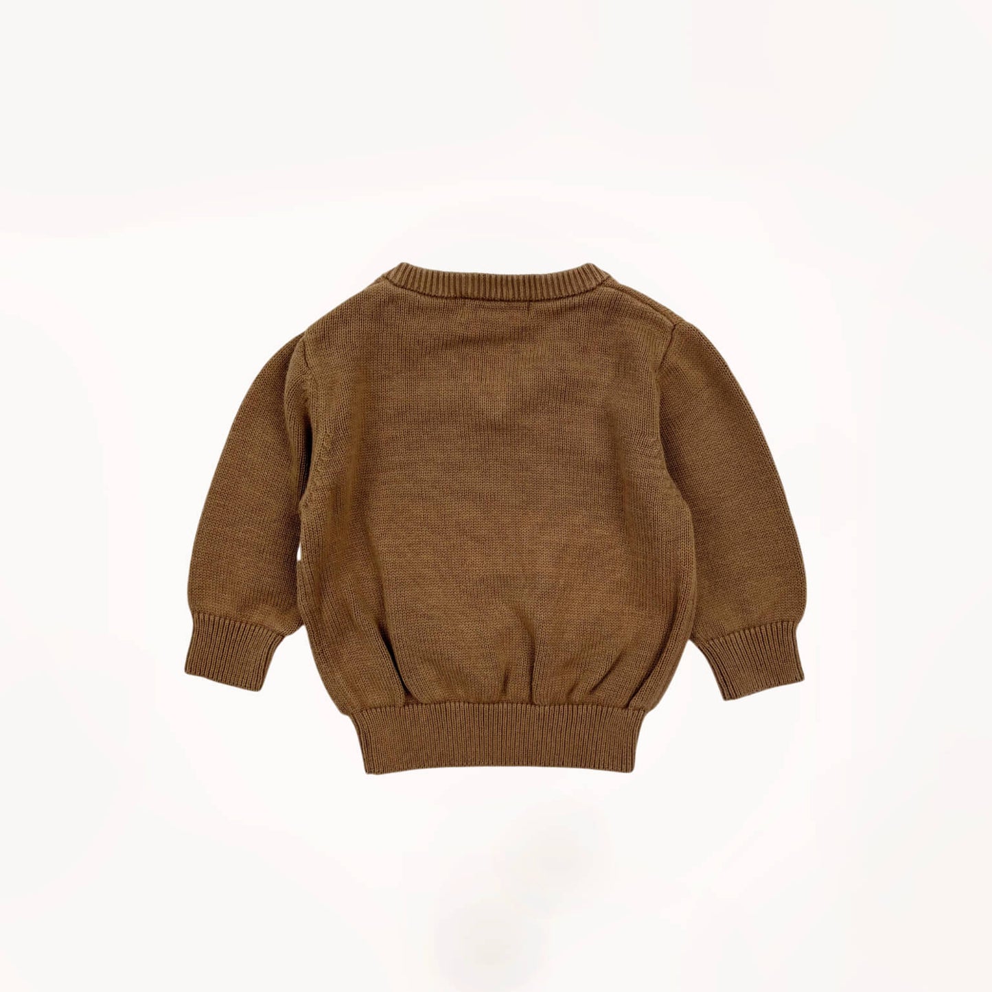 Gebreid truitje bruin m/ blauw & ecru strepen, V-hals⎪62