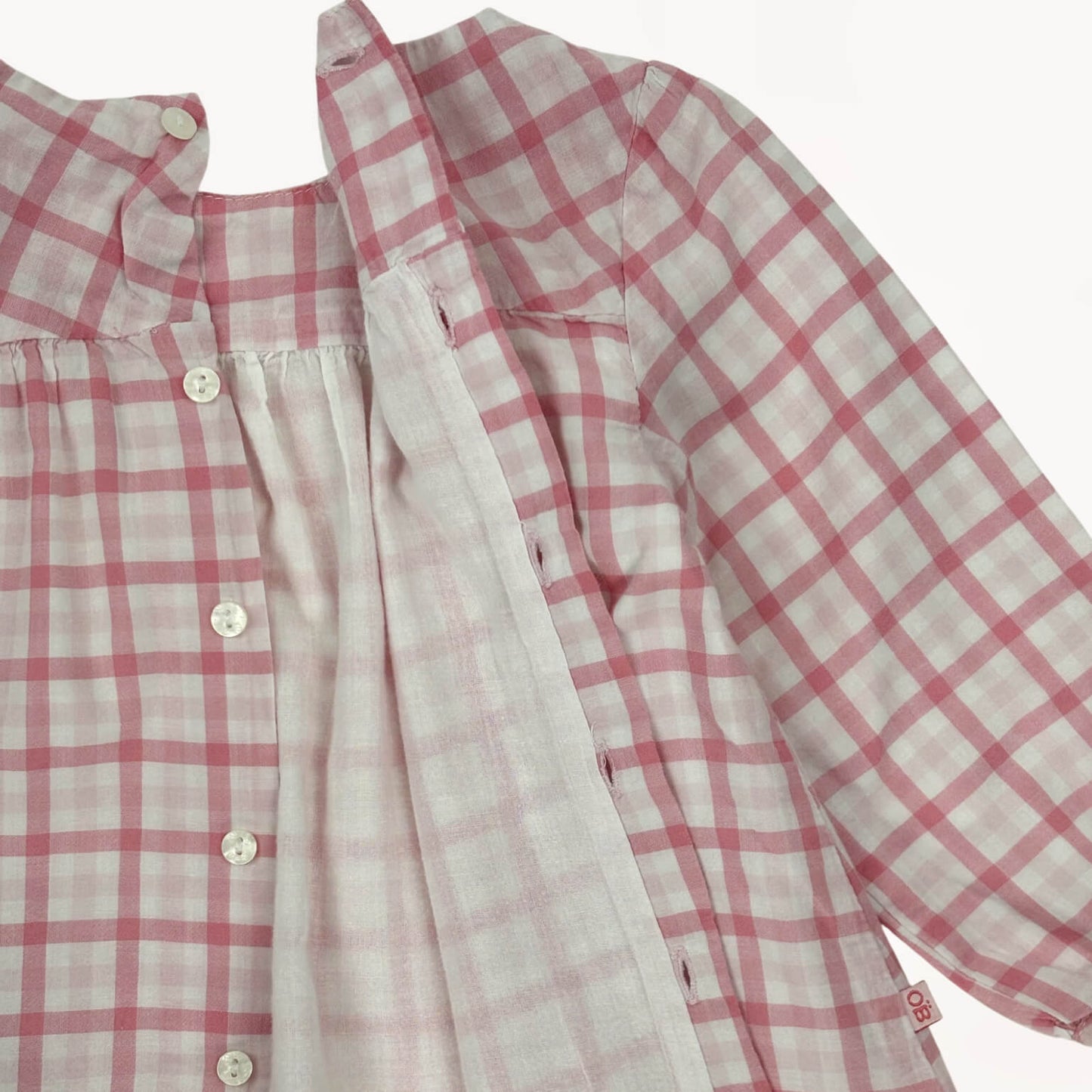Hemdje roze geruit Obaïbi 9 maanden