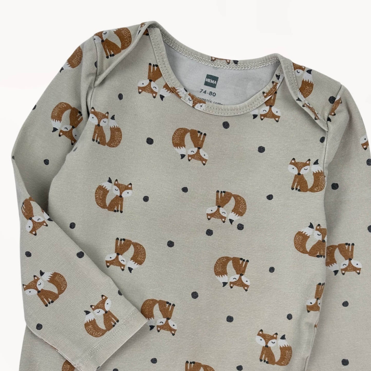 Romper longsleeve vosjes Hema 9-12 maanden