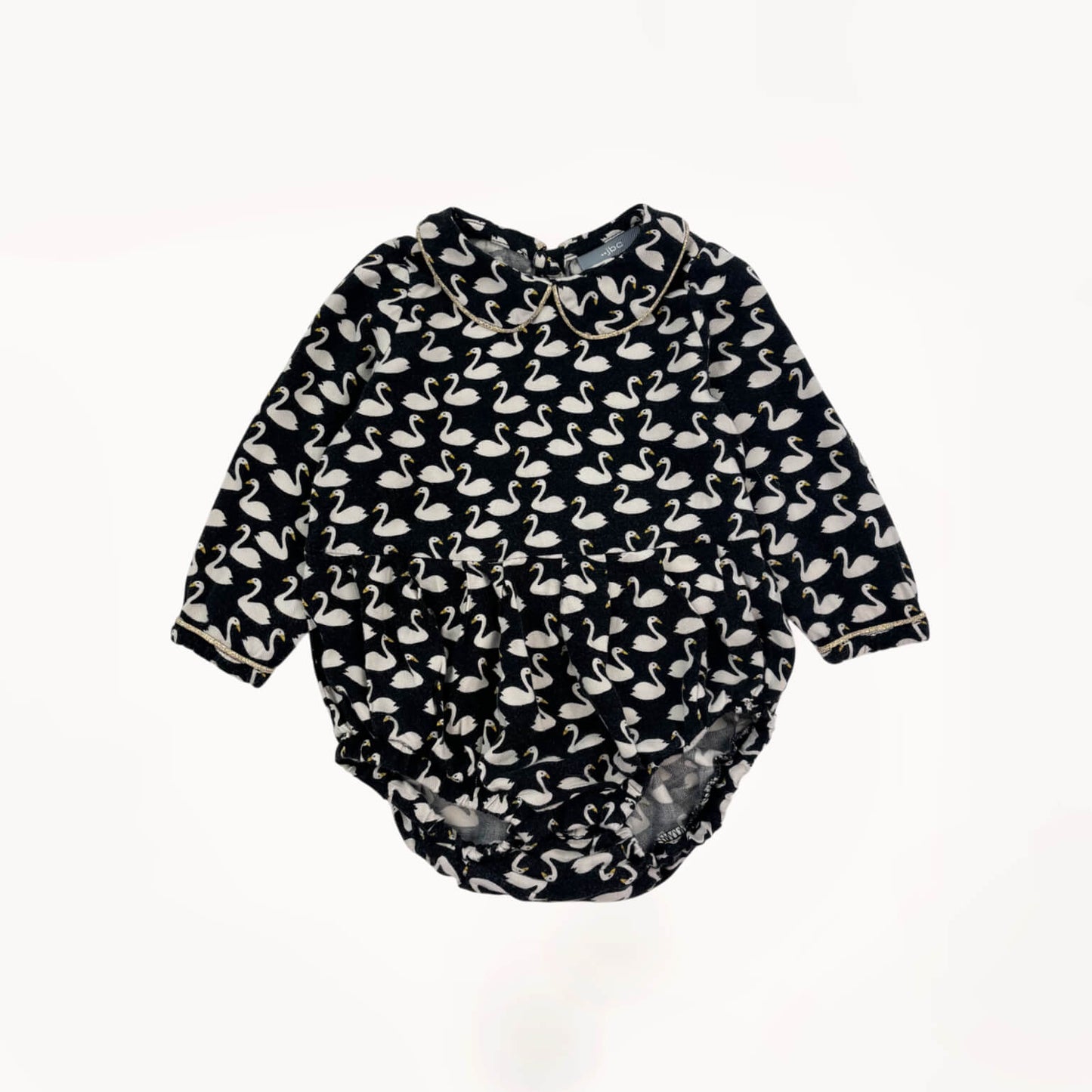 Zwart rompertjes met zwanen en gouden biesjes⎪68