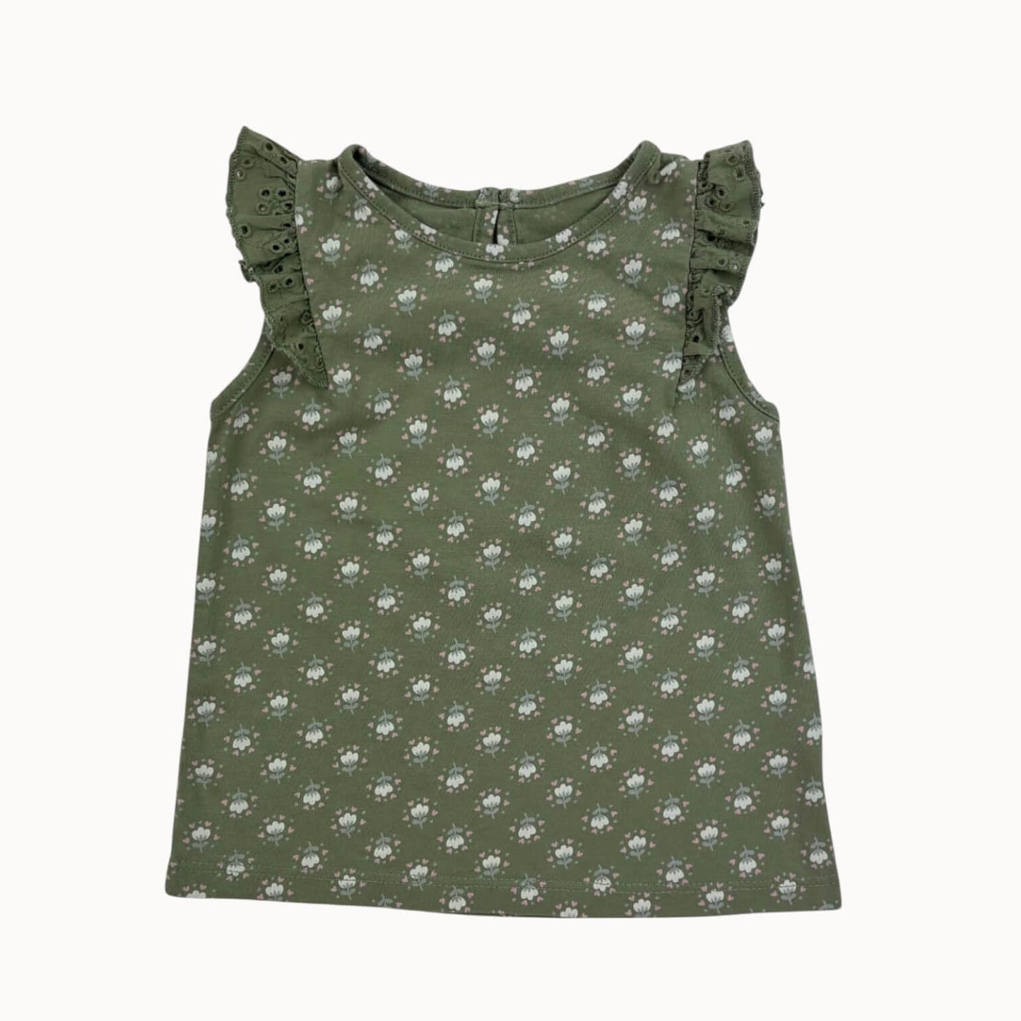 T-shirt mouwloos groen bloemen C&A 1 jaar