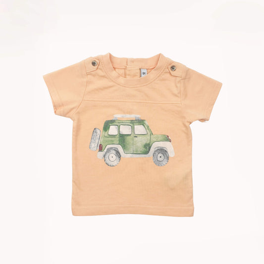 Pastel oranje T-shirt, groene Jeep⎪68