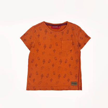 Oranje T-shirt m/ cactussenmotief, rode biezen⎪104