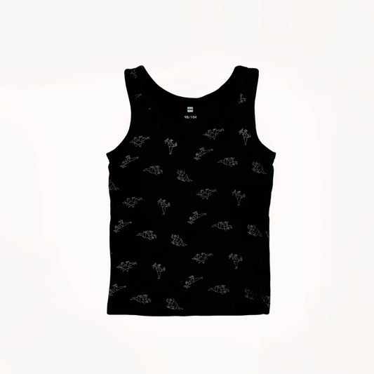 Zwarte tanktop met origami dino's⎪98/104