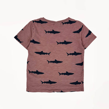 T-shirt terra-cotta rood , met haaien print⎪110