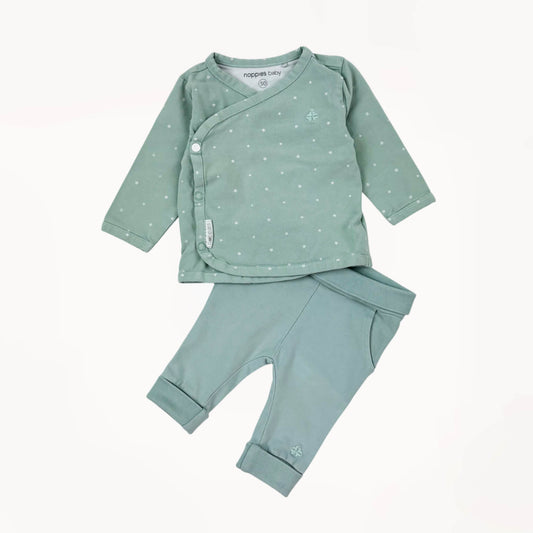 Comfy newborn outfit, overslag topje & legging, baby-blauw⎪50