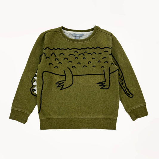 Kaki groene sweater, leuk krokodil design, crew neck, binnenin fleece⎪110