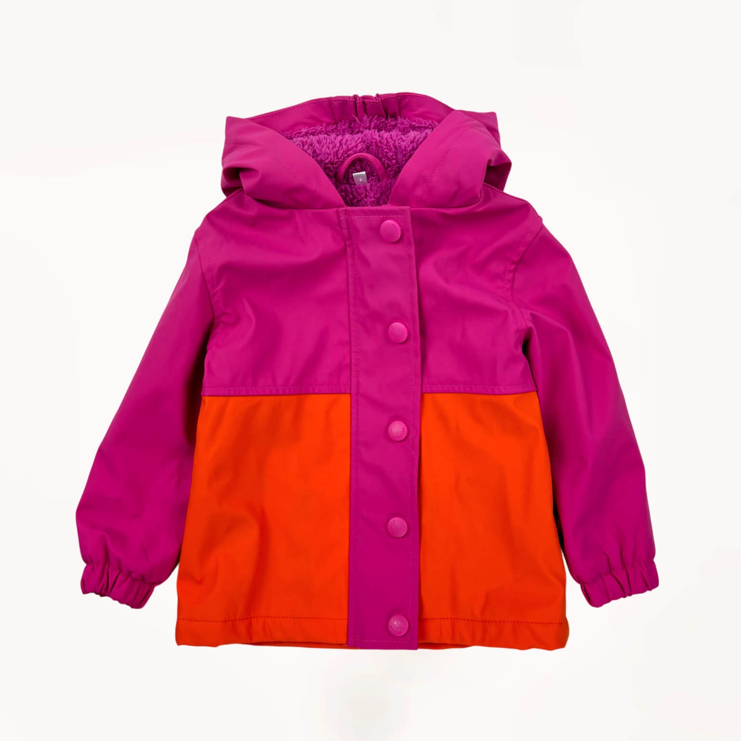 Magenta/Oranje colorblock regenjas jas, gewatteerd met dons⎪86