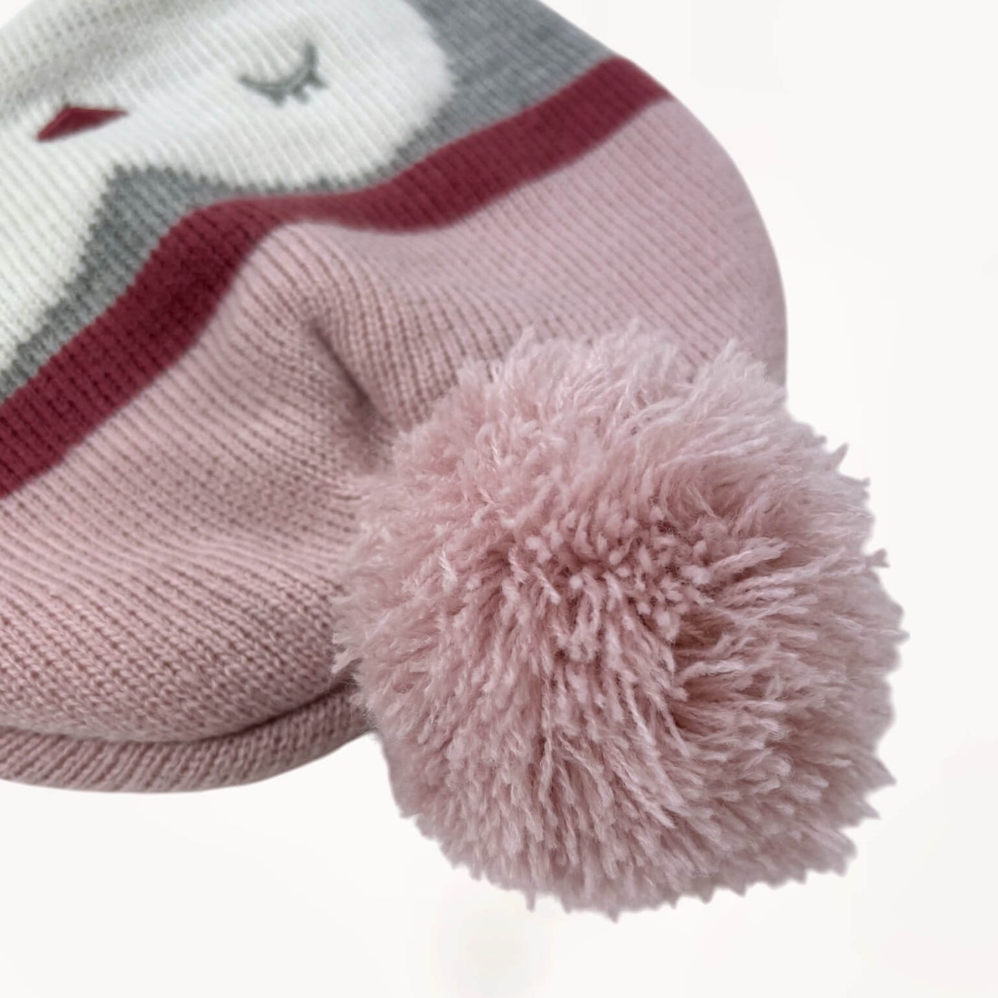 Schattige muts met roze pompom, gevoerd met fleece, met langere oren & koordjes⎪92/98