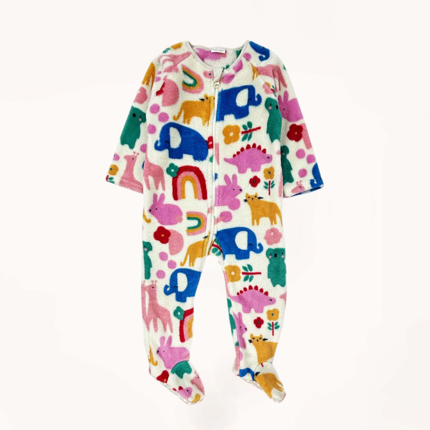 Cozy fleece pyjama onesie met kleurrijk art design, diertjes en dino's⎪80/86