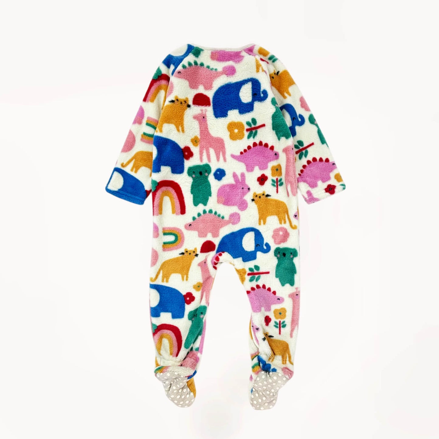 Cozy fleece pyjama onesie met kleurrijk art design, diertjes en dino's⎪80/86