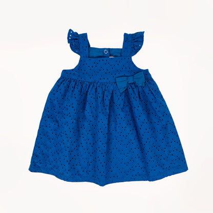 Blauw, kanten kleedje met strikje⎪74