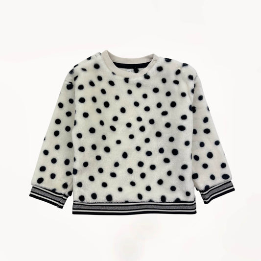 Fluffy fleece sweater met bollen, Zilveren biesjes⎪86