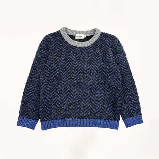 Knitted wollen zig-zag sweater marine blauw, zwart⎪104