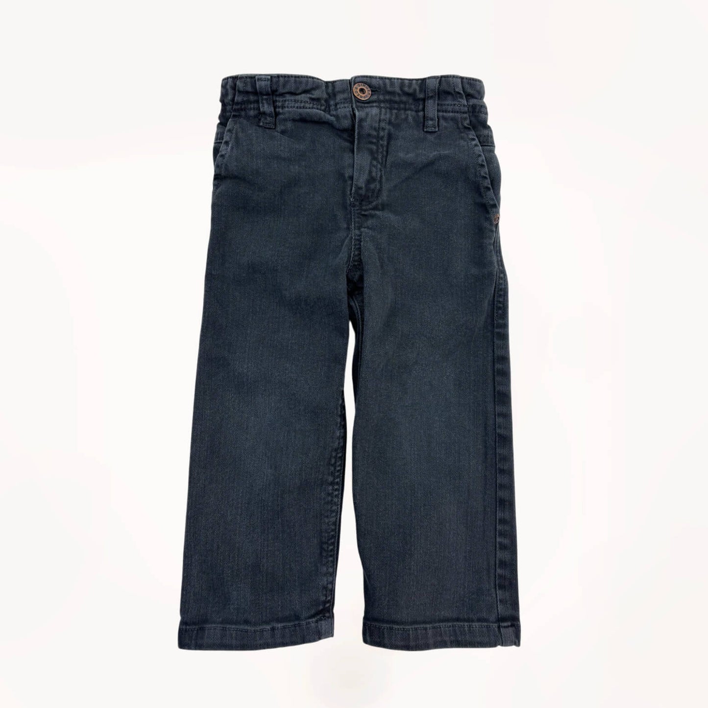 Zwarte jeansbroek, verstelbare taille met knoopjes, recht model en hoge taille⎪92