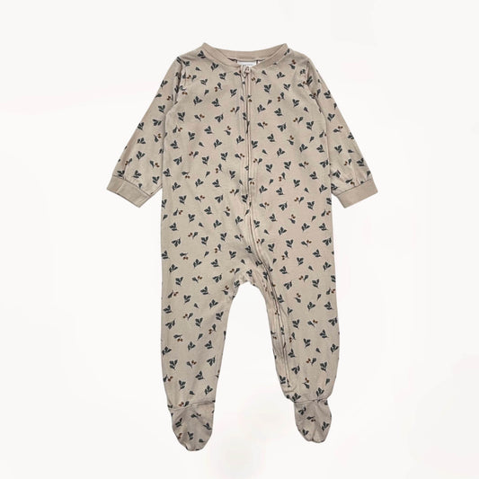 Unisex ééndelige pyjama met rits en voetjes, maretakjes / hulst motief⎪86